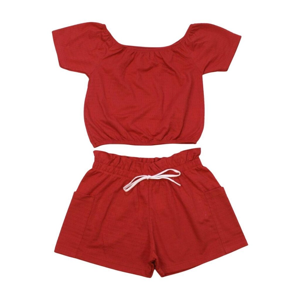 Conjunto Infantil Blusa e Shorts Poá Liso com Bolso 5265 - Bicho Bagunça