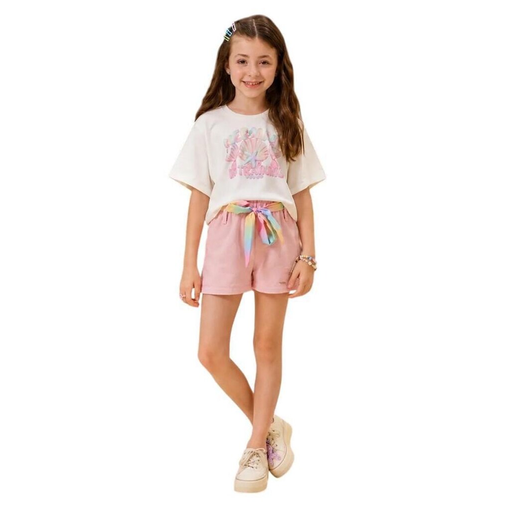 Conjunto Infantil Blusa Estrela e Shorts Moletom Kukiê