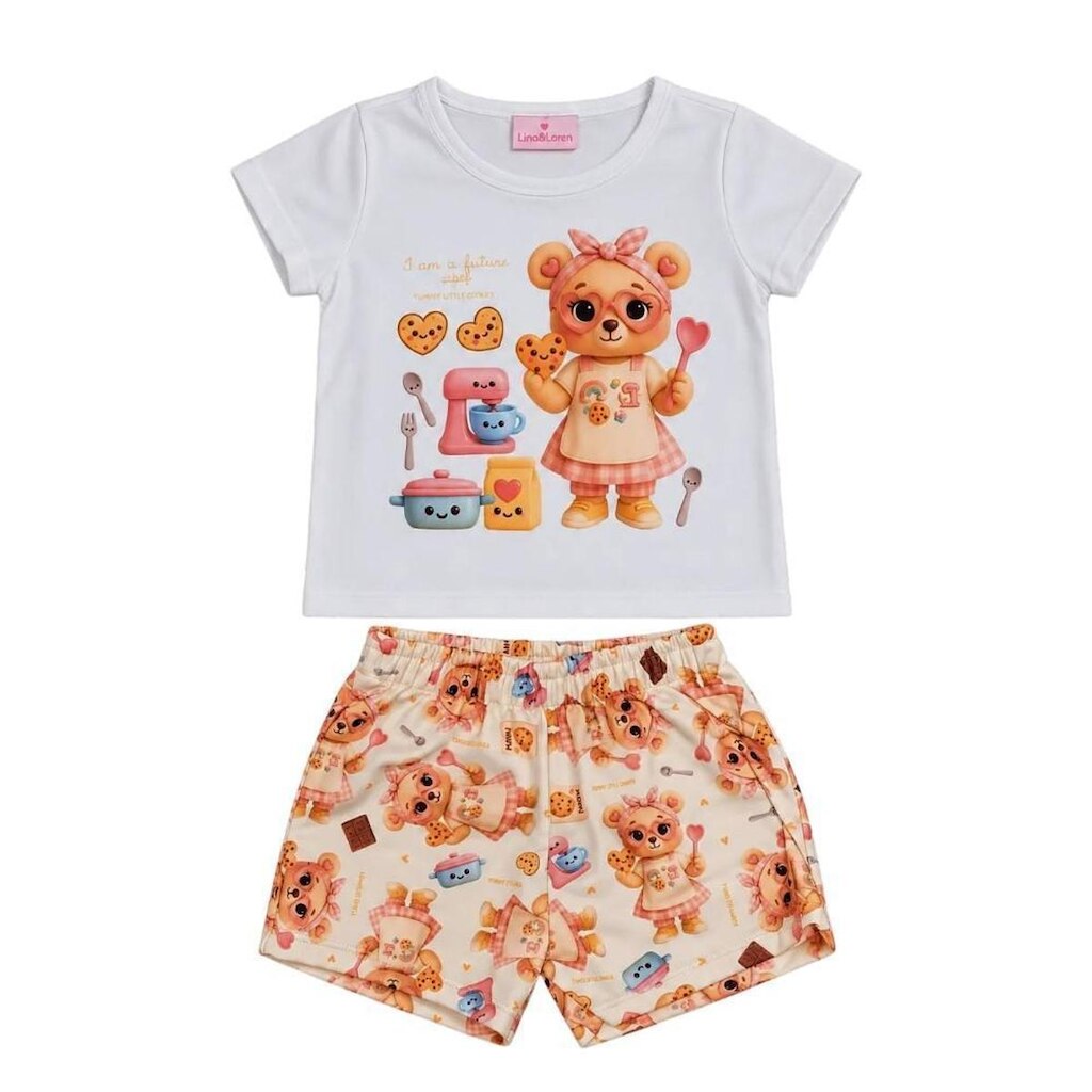 Conjunto Infantil Blusa Short Ursinhas Lina e Lou Kamylus