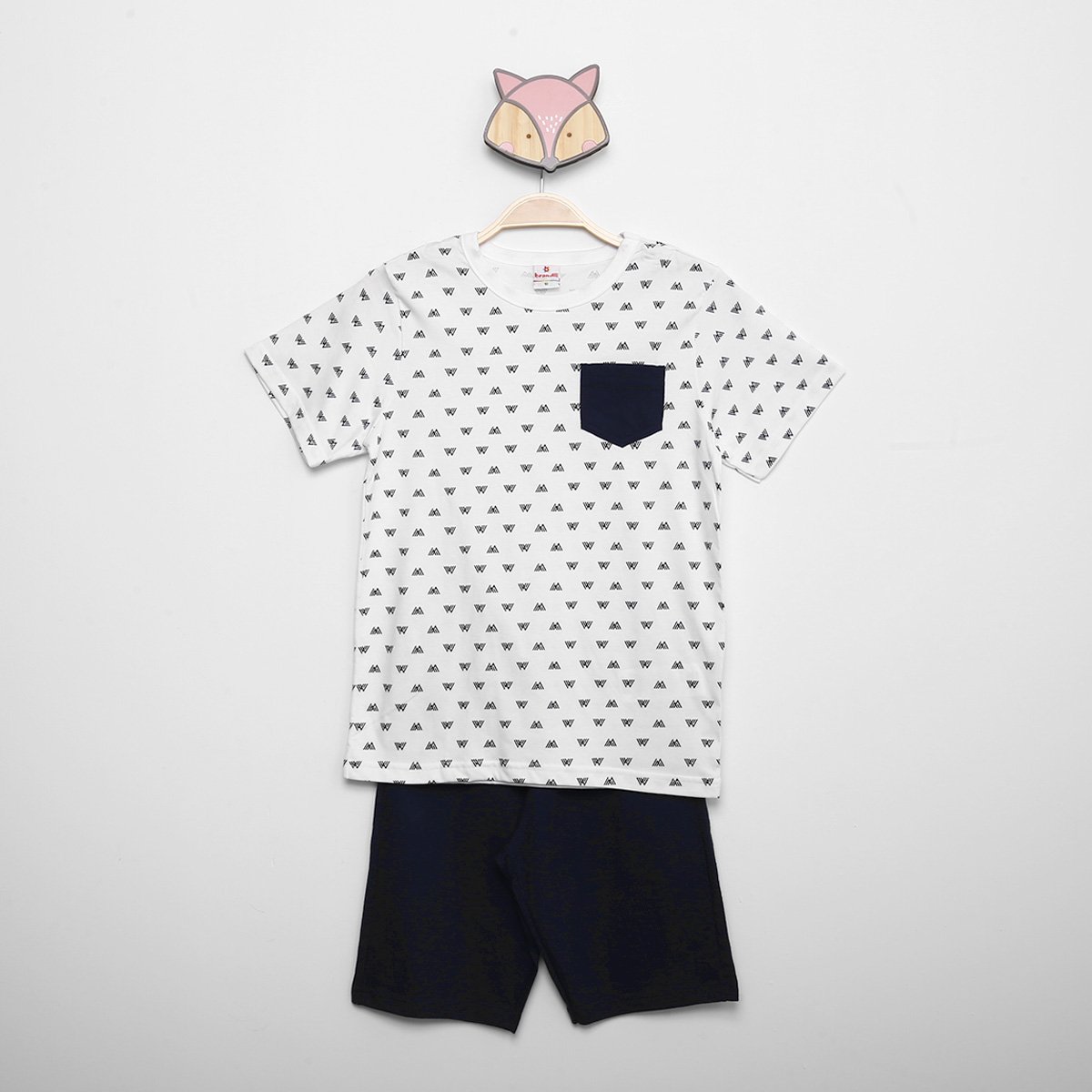 Conjunto Infantil Brandili Estampado Bolso Camiseta + Bermuda Menino - Branco Menor preço em Conjunto Infantil Brandili Estampado Bolso Camiseta + Bermuda Menino - Branco