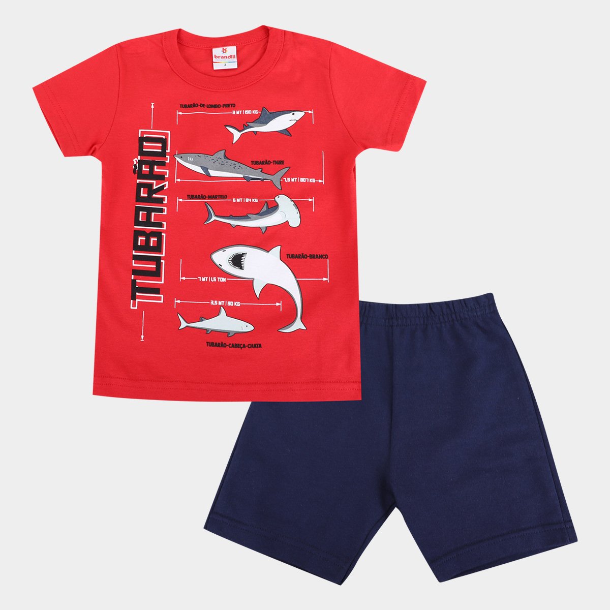 Conjunto Infantil Brandili Tubarão Masculino - Vermelho Menor preço em Conjunto Infantil Brandili Tubarão Masculino - Vermelho