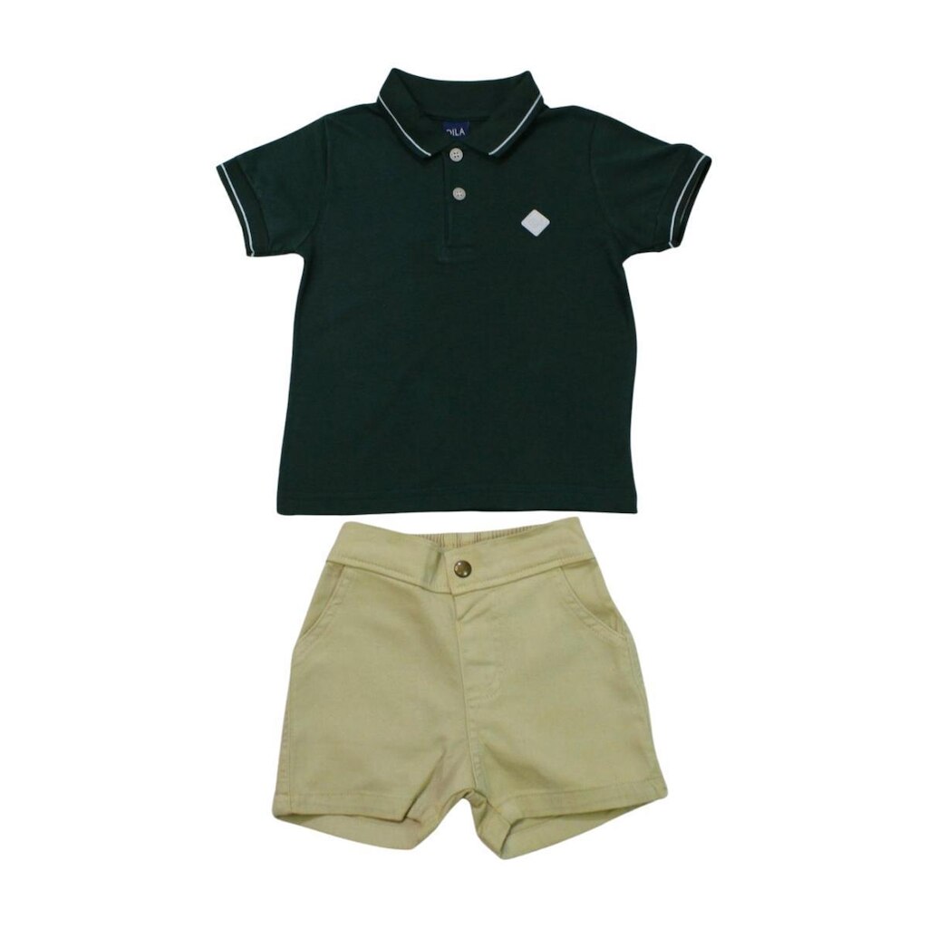 Conjunto Infantil Camisa Polo e Bermuda Sarja  Dila Masculina