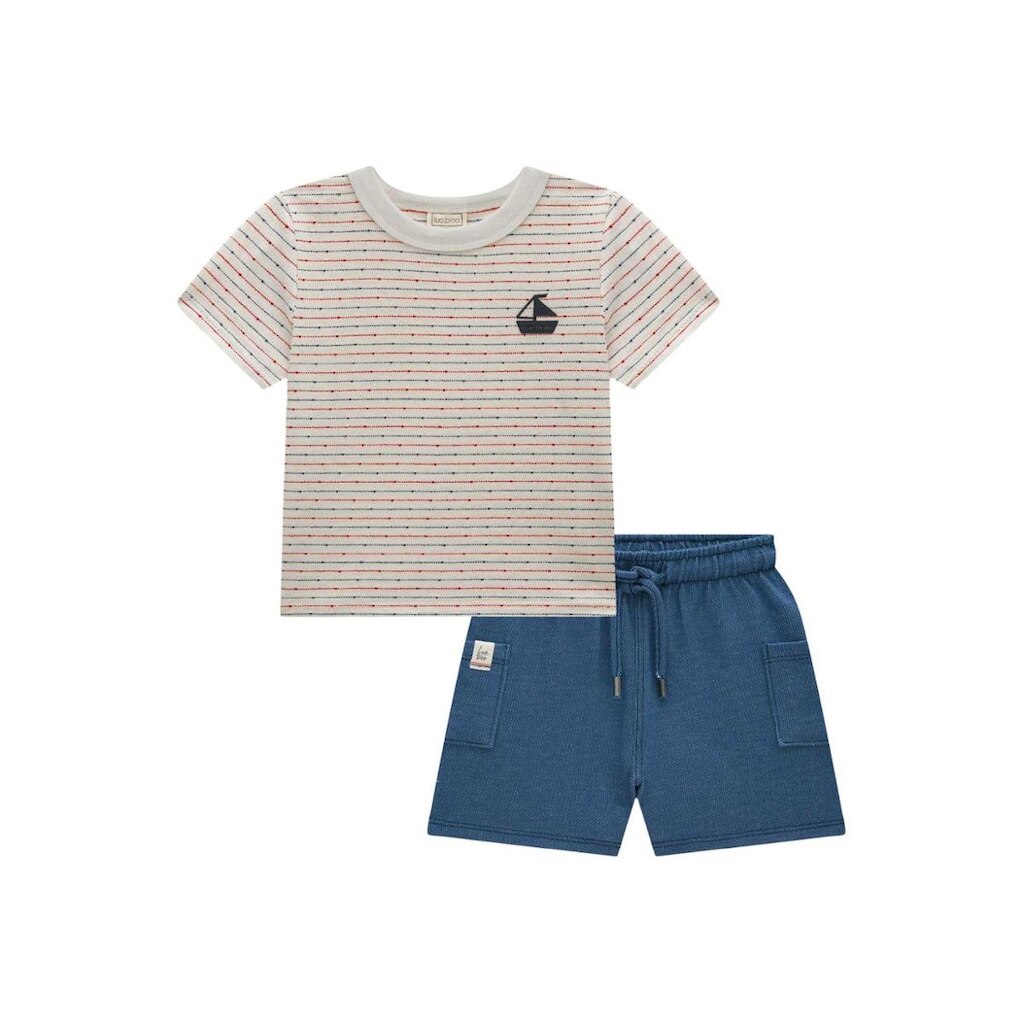 Conjunto Infantil Camiseta Listras/Bermuda Azul Luc.boo