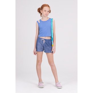 Conjunto Infantil Cropped Detalhe Ombro Azul