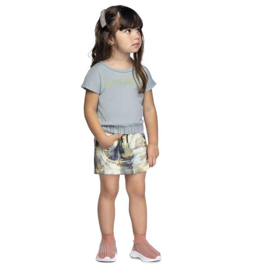 Conjunto Infantil Curto Cropped E Saia-Short Colorittá