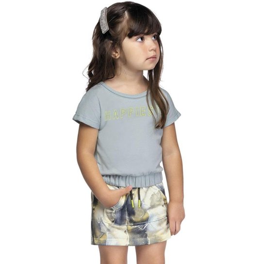Conjunto Infantil Curto Cropped E Saia-Short Colorittá
