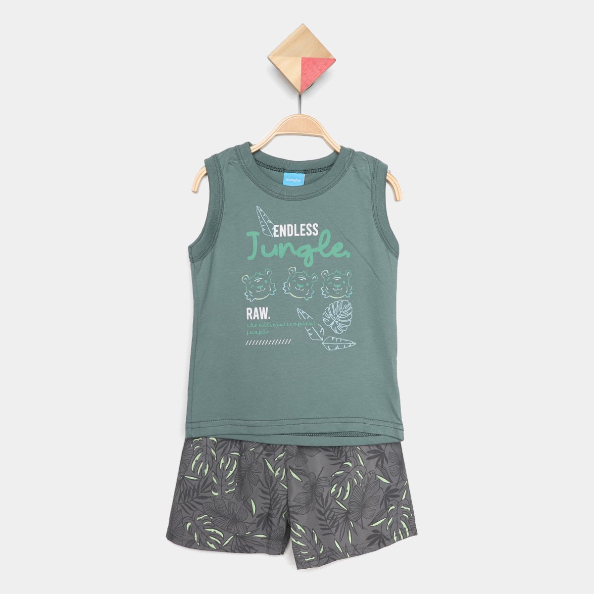 Conjunto Infantil Curto Kamylus Regata e Shorts Menino - Verde Menor preço em Conjunto Infantil Curto Kamylus Regata e Shorts Menino - Verde