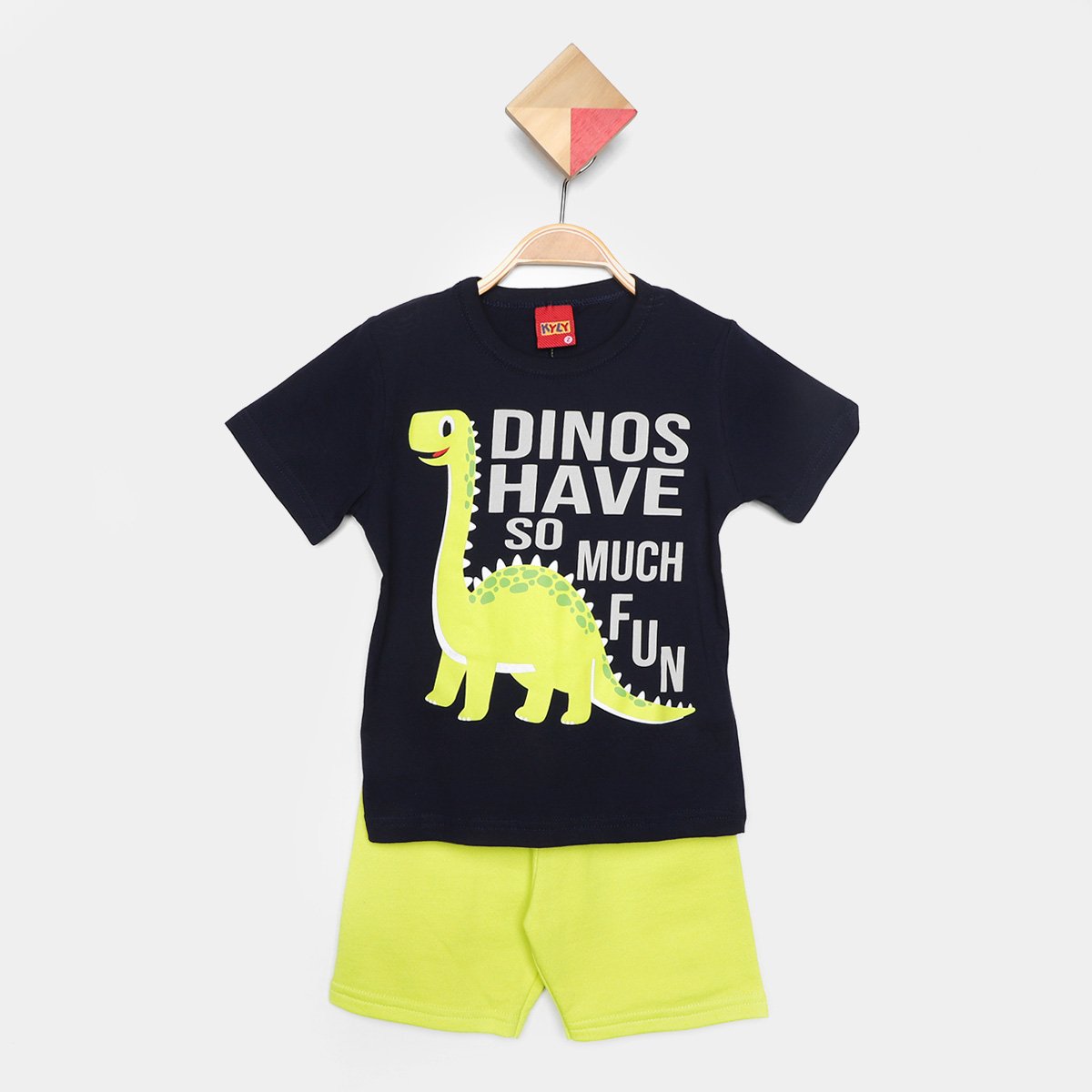 Conjunto Infantil Curto Kyly Dinossauro Camiseta e Short Menino - Marinho Menor preço em Conjunto Infantil Curto Kyly Dinossauro Camiseta e Short Menino - Marinho