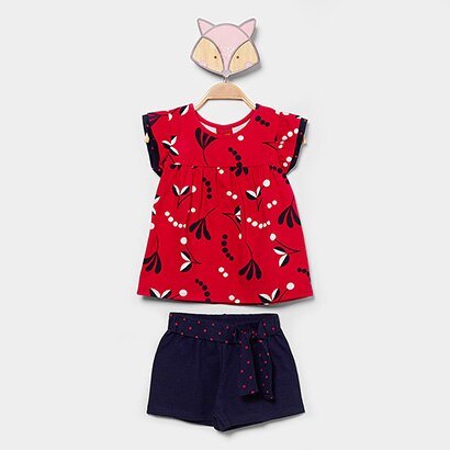 Conjunto Infantil Curto Kyly Floral Poá Menina - Feminino