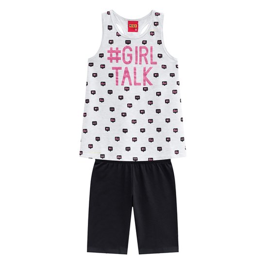 Conjunto Infantil Curto Kyly Girl Talk Feminino - Off White