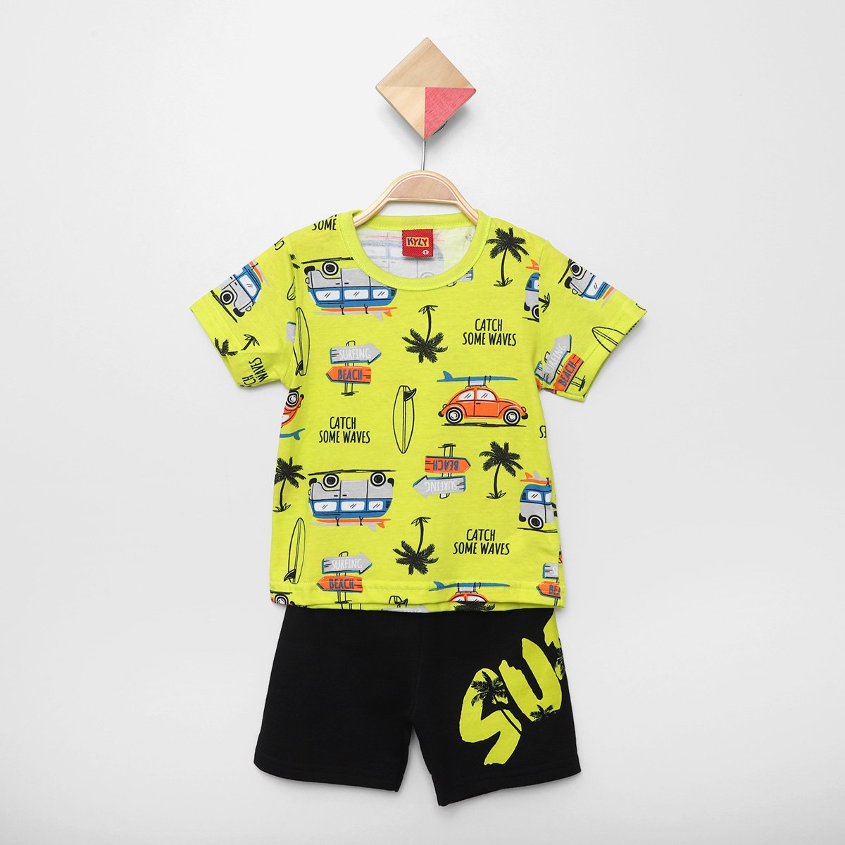 Conjunto Infantil Curto Kyly Tropical Camiseta e Short Menino - Verde Menor preço em Conjunto Infantil Curto Kyly Tropical Camiseta e Short Menino - Verde