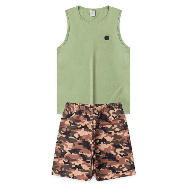 Conjunto Infantil de Verão Regata e Bermuda Camuflada