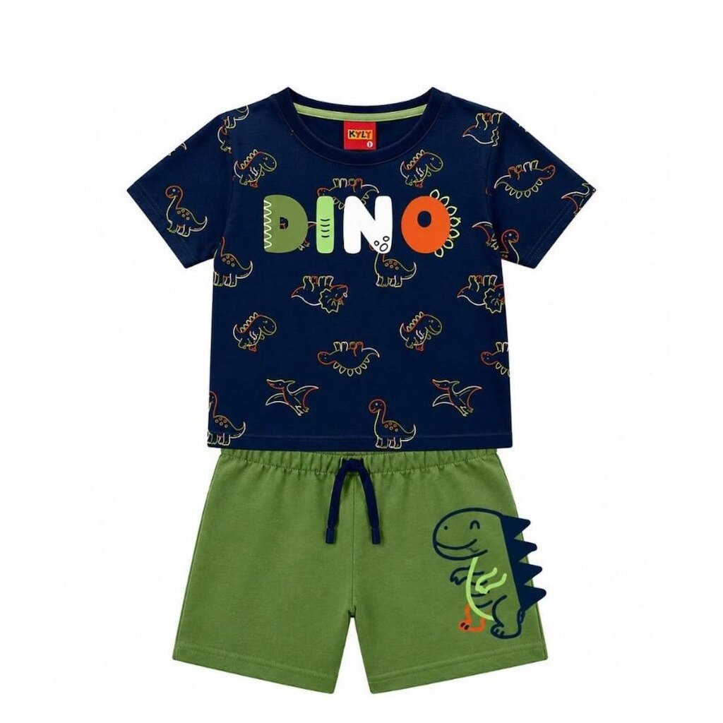 Conjunto Infantil Dinossauros Camiseta e Bermuda Kyly