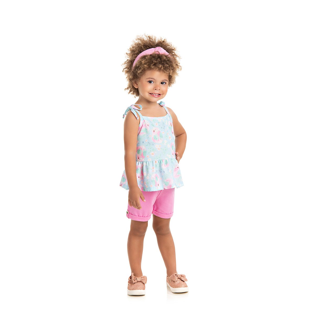 Conjunto Infantil Duzizo Floral Feminino - Rosa Claro Menor preço em Conjunto Infantil Duzizo Floral Feminino - Rosa Claro