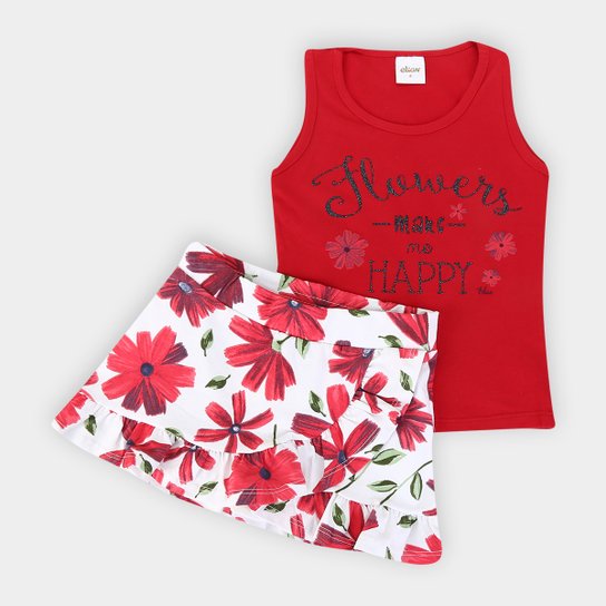 Conjunto Infantil Elian Cotton-Saia Com Short Embaixo -251221 - Vermelho Escuro