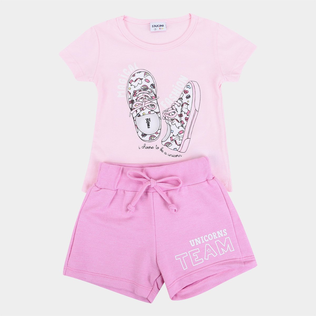 Conjunto Infantil Fakini Blusa + Shorts Unicorns Team Feminino - Rosa Menor preço em Conjunto Infantil Fakini Blusa + Shorts Unicorns Team Feminino - Rosa