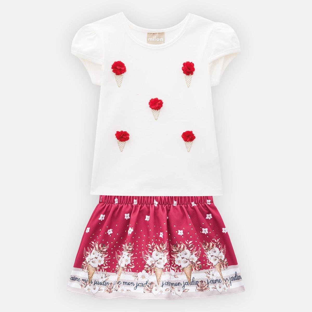 Conjunto Infantil Feminino Blusa + Saia Milon 13375.0452.1 Milon - Off White+Vermelho Menor preço em Conjunto Infantil Feminino Blusa + Saia Milon 13375.0452.1 Milon - Off White+Vermelho