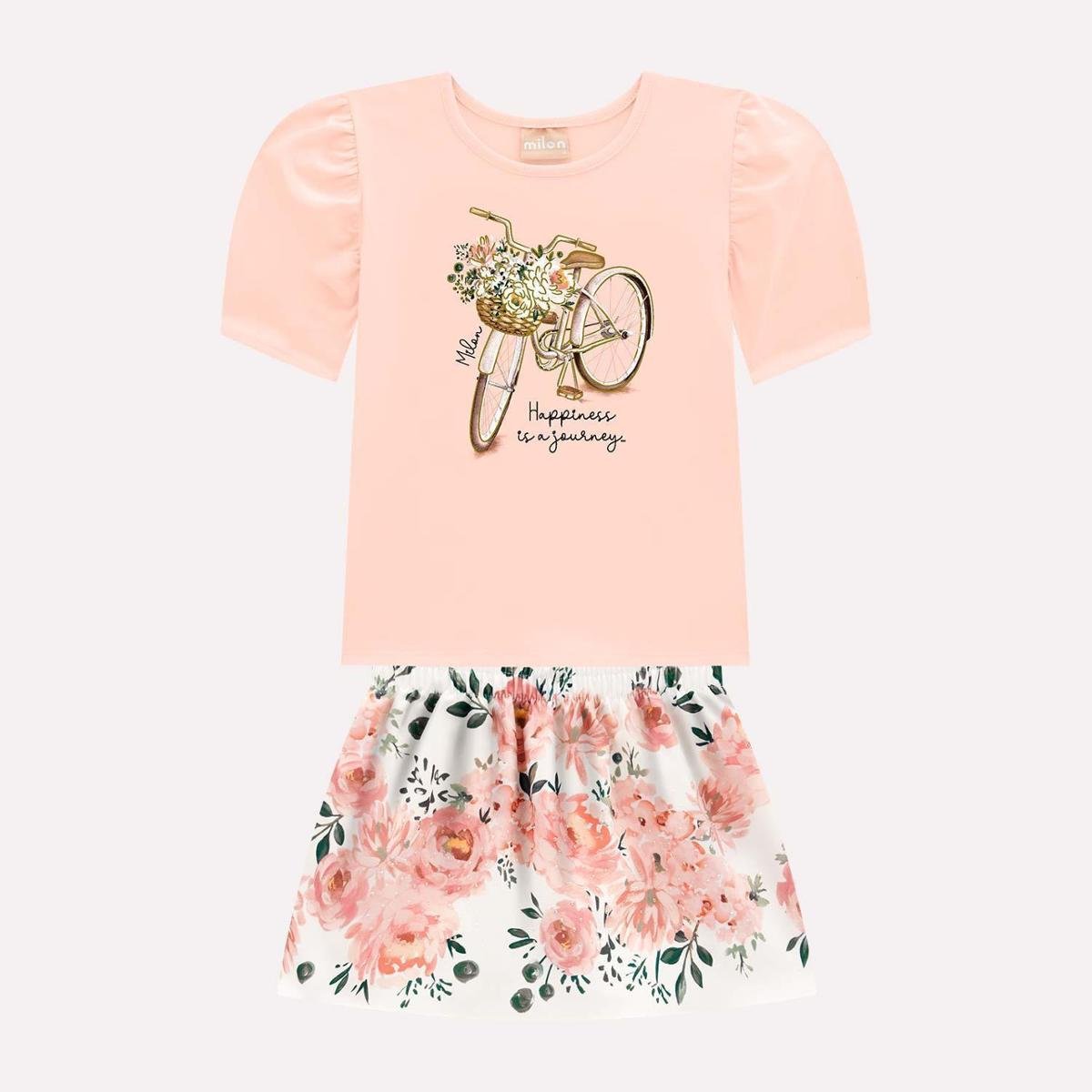 Conjunto Infantil Feminino Blusa + Saia Milon 13842.3444.4 Milon - Salmão+Branco Menor preço em Conjunto Infantil Feminino Blusa + Saia Milon 13842.3444.4 Milon - Salmão+Branco