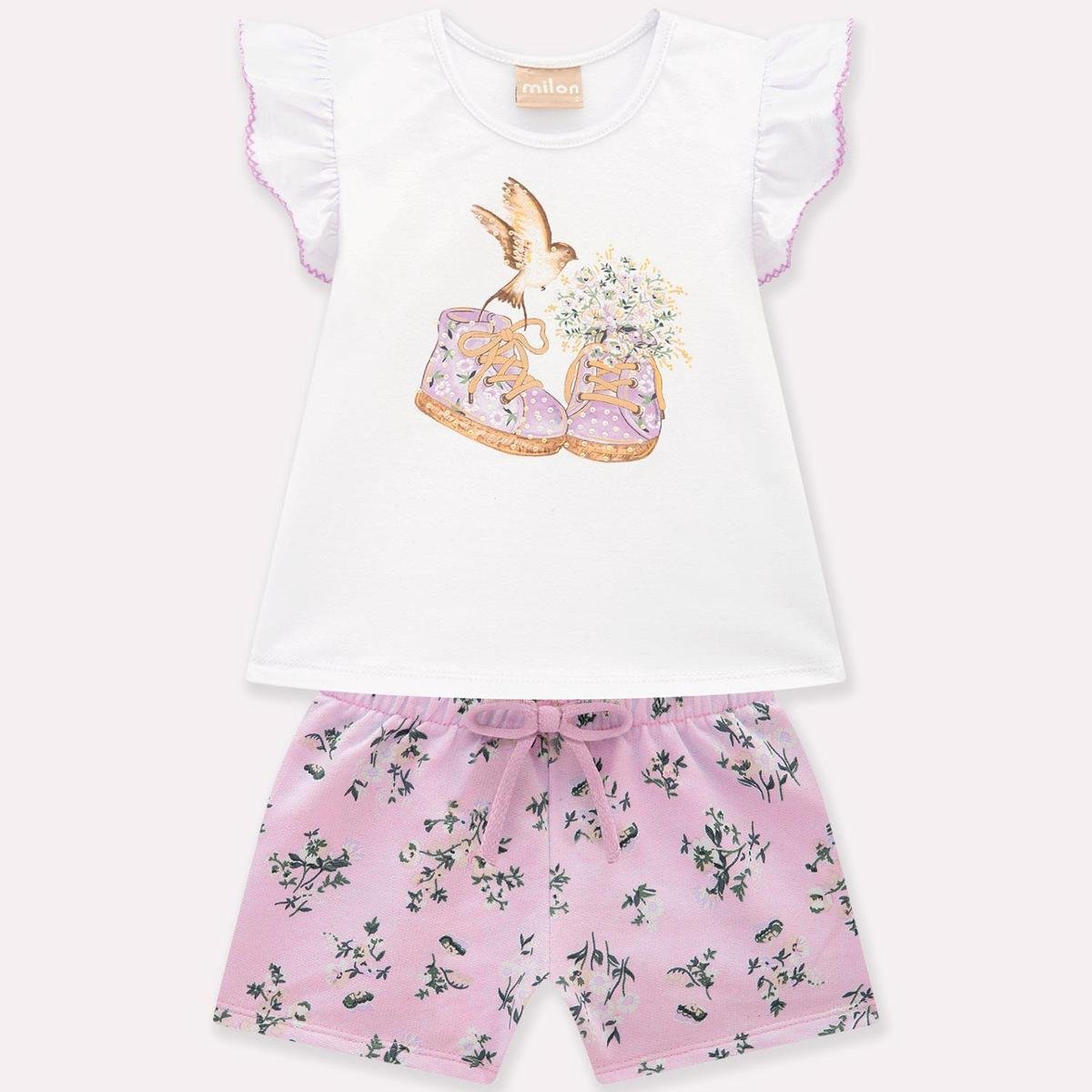 Conjunto Infantil Feminino Blusa + Short Milon 14043.3444.4 Milon - Branco+Roxo Menor preço em Conjunto Infantil Feminino Blusa + Short Milon 14043.3444.4 Milon - Branco+Roxo