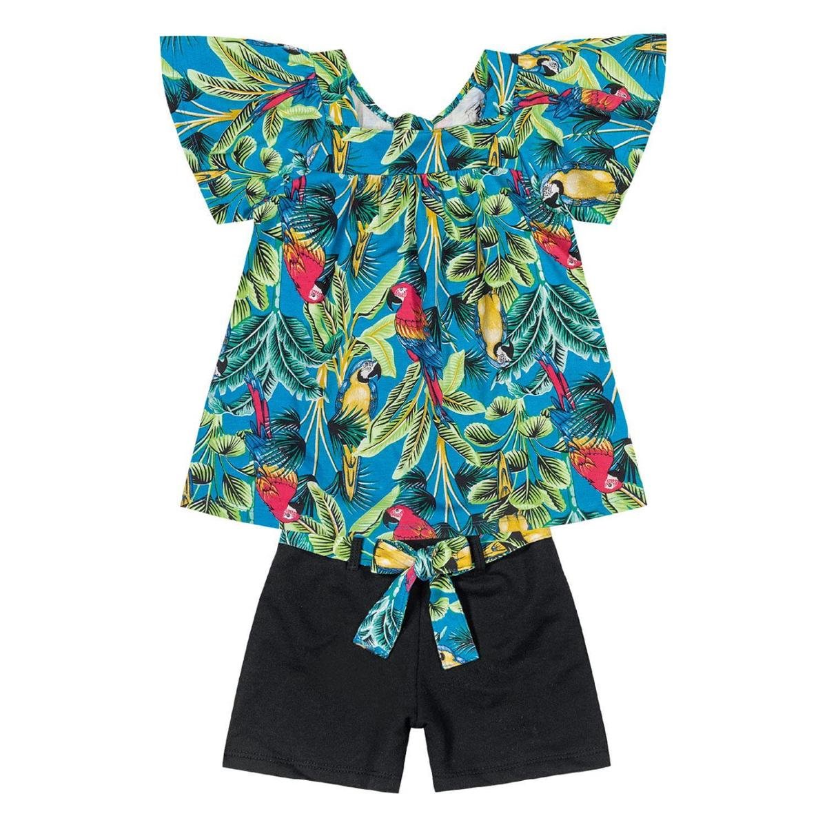 Conjunto Infantil Feminino Blusa + Short Nanai 600753.1245.14 Nanai - Azul+Preto Menor preço em Conjunto Infantil Feminino Blusa + Short Nanai 600753.1245.14 Nanai - Azul+Preto