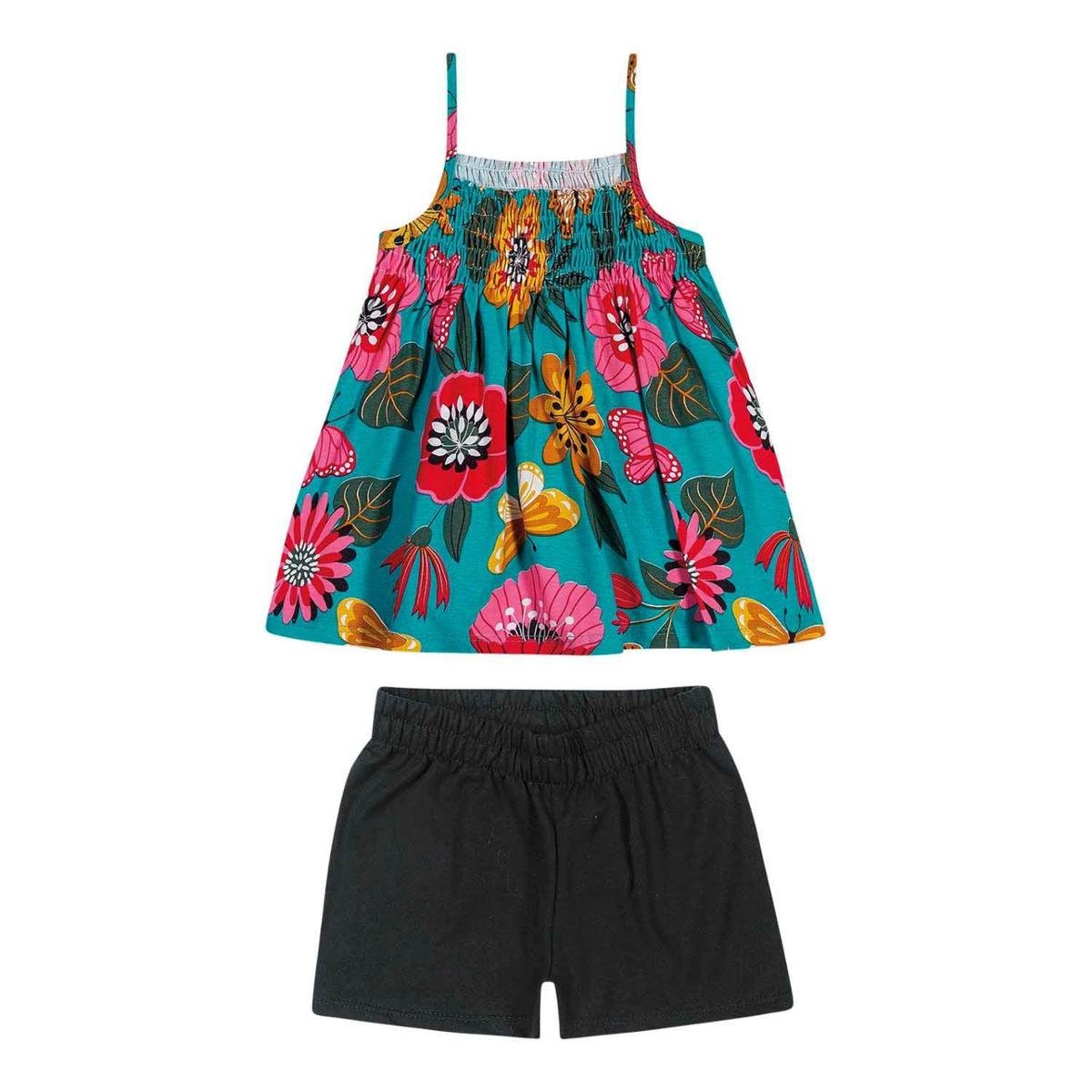 Conjunto Infantil Feminino Blusa + Short Nanai 600823.70126.4 Nanai - Verde+Preto Menor preço em Conjunto Infantil Feminino Blusa + Short Nanai 600823.70126.4 Nanai - Verde+Preto