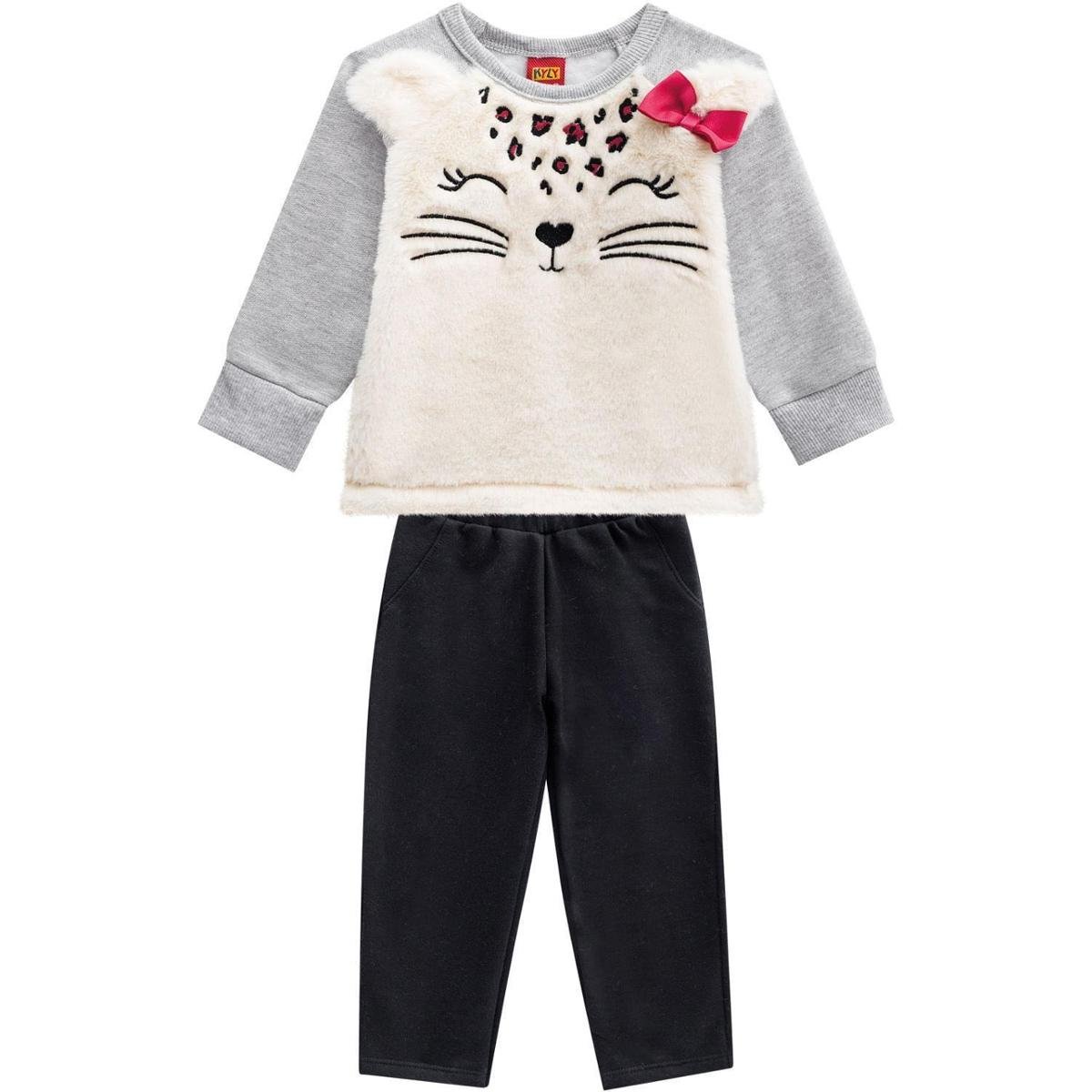 Conjunto Infantil Feminino Casaco + Calça Kyly 207102.0452.M Kyly - Cinza+Preto Menor preço em Conjunto Infantil Feminino Casaco + Calça Kyly 207102.0452.M Kyly - Cinza+Preto