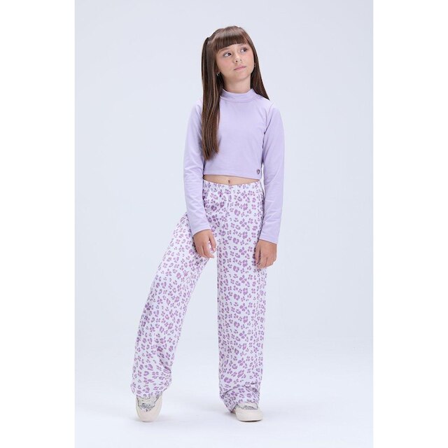 Conjunto Infantil Feminino de Inverno Cropped e Calça Oncinha