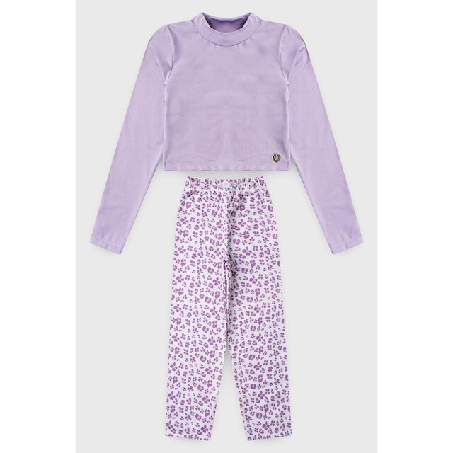 Conjunto Infantil Feminino de Inverno Cropped e Calça Oncinha