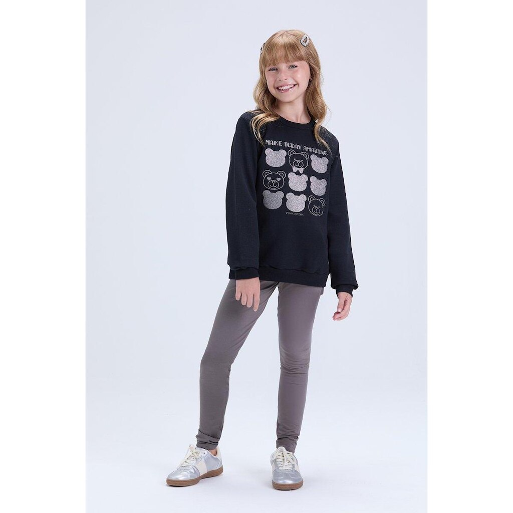 Conjunto Infantil Feminino de Inverno Moletom Ursinhos e Legging