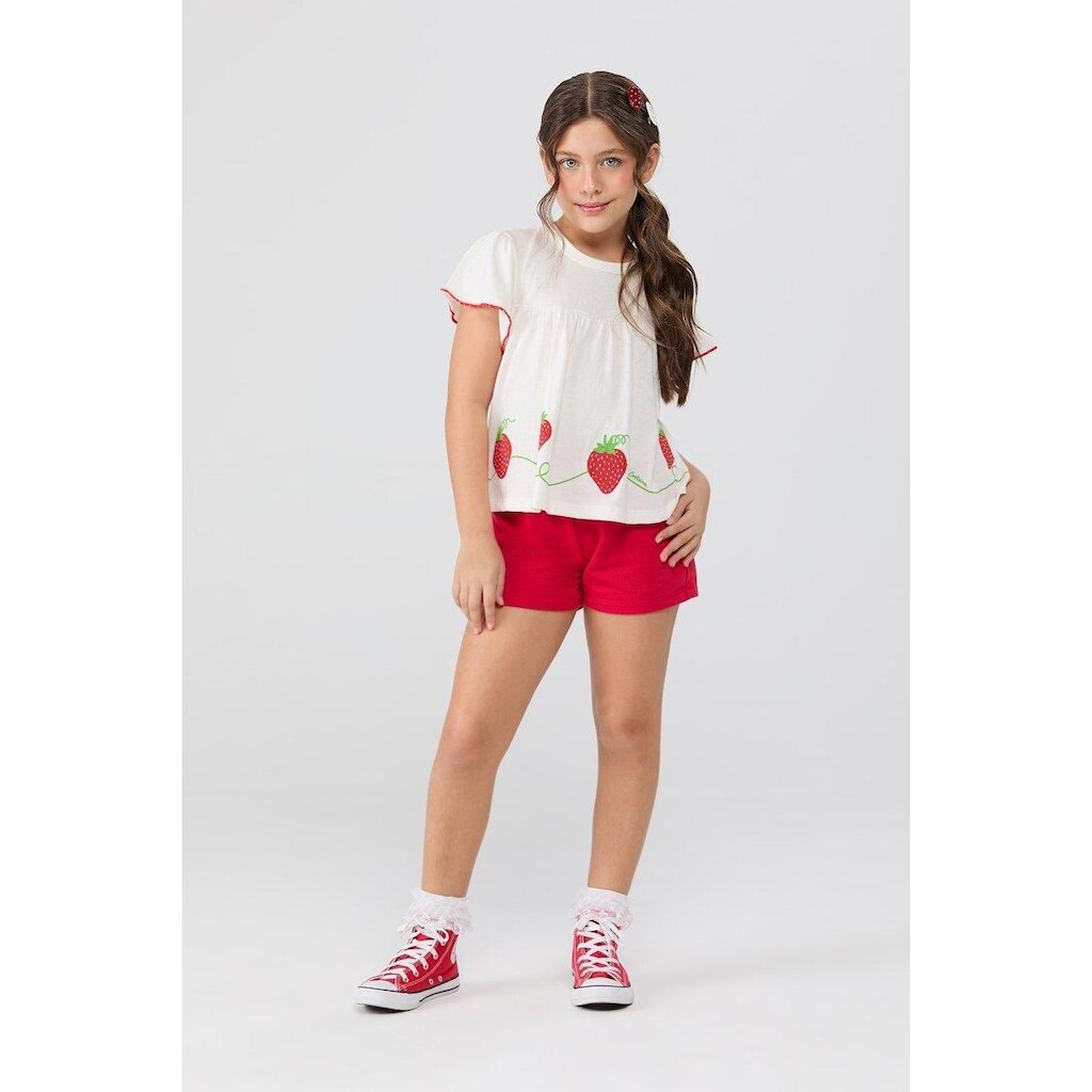 Conjunto Infantil Feminino de Verão Babado e Morangos