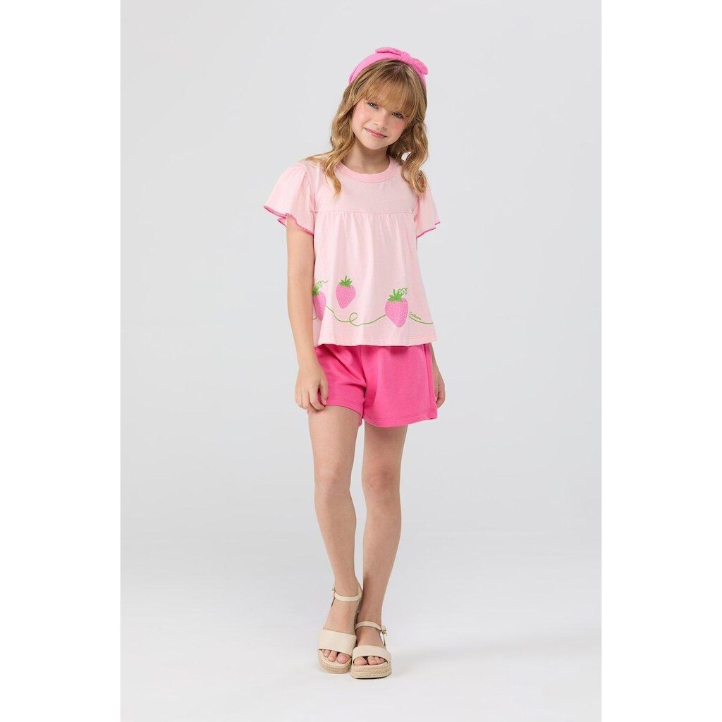 Conjunto Infantil Feminino de Verão Babado e Morangos