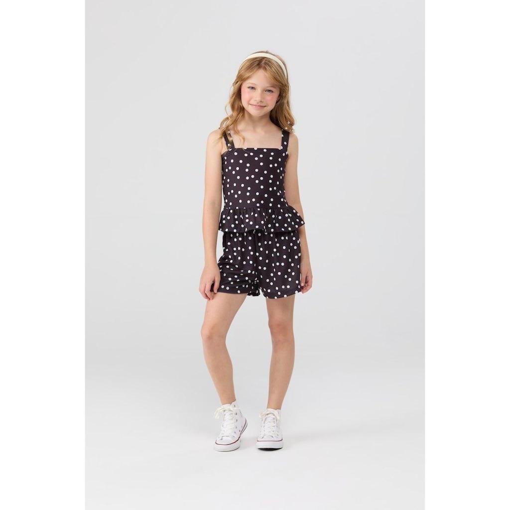 Conjunto Infantil Feminino de Verão Regata com Bolinhas Poá