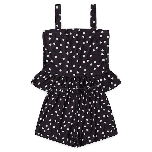 Conjunto Infantil Feminino de Verão Regata com Bolinhas Poá