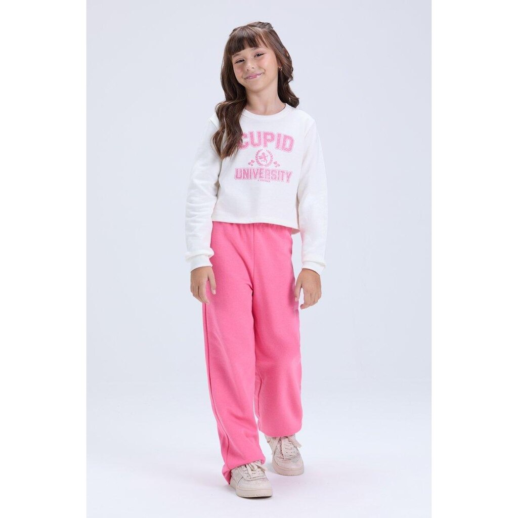 Conjunto Infantil Feminino Inverno Moletom Wide Leg University