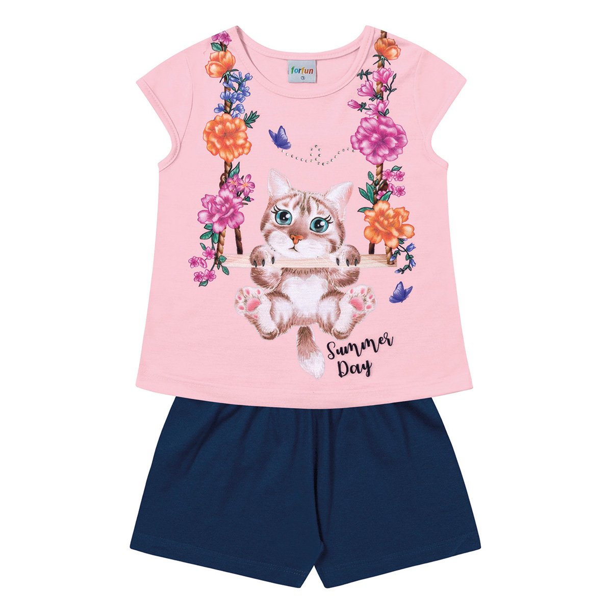 Conjunto Infantil For Fun by Fakini Estampado Feminino - Rosa Menor preço em Conjunto Infantil For Fun by Fakini Estampado Feminino - Rosa