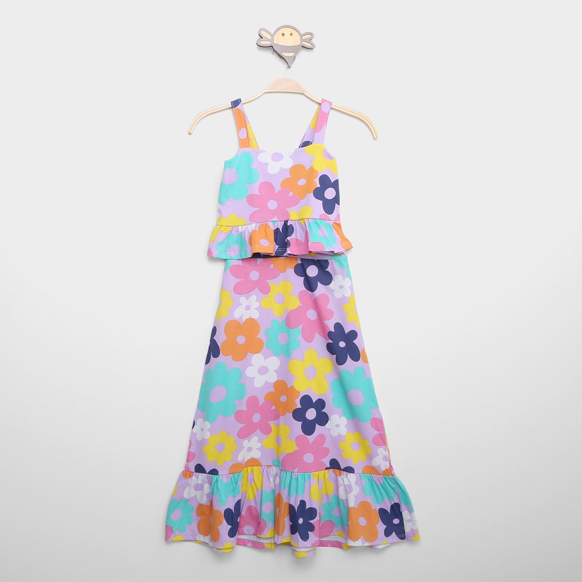 Conjunto Infantil For Girl Cropped E Saia Longa Com Babado Estampada - Lilás Menor preço em Conjunto Infantil For Girl Cropped E Saia Longa Com Babado Estampada - Lilás