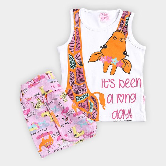 Conjunto Infantil For Girl Estampa Girafa Feminino - Branco+Rosa