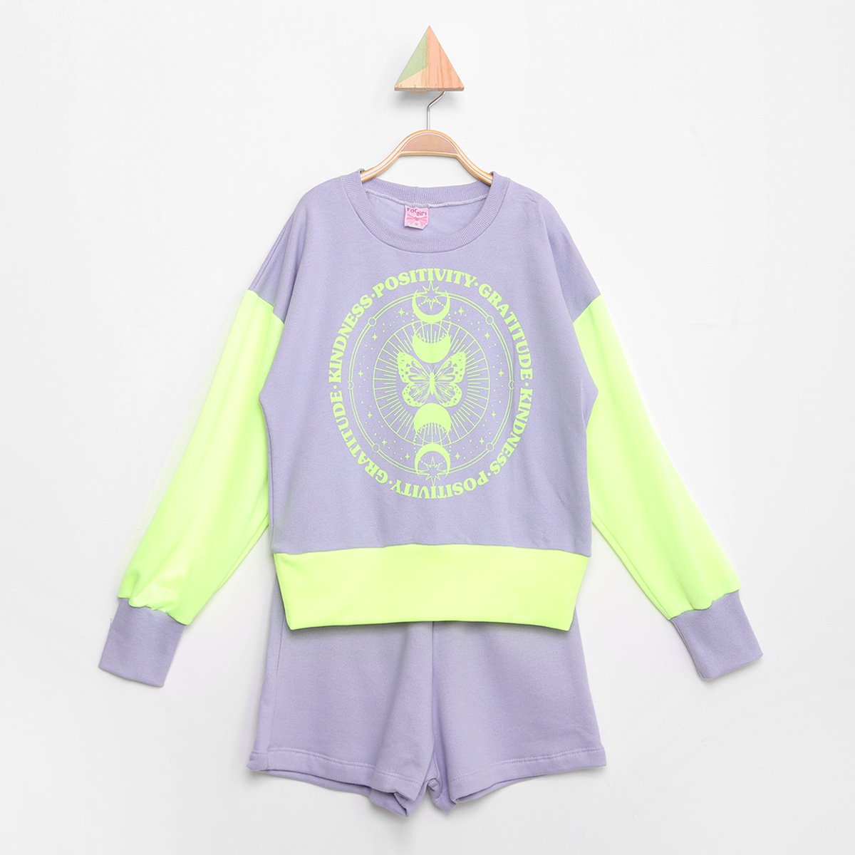 Conjunto Infantil For Girl Moletom Peluciado Detalhe Neon Blusa + Short Feminino - Lilás Menor preço em Conjunto Infantil For Girl Moletom Peluciado Detalhe Neon Blusa + Short Feminino - Lilás