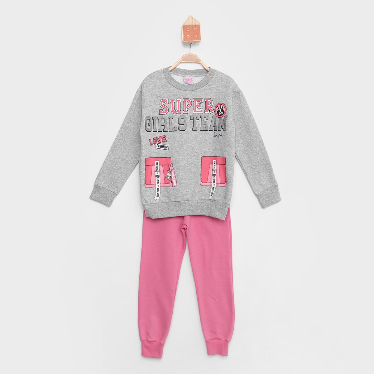 Conjunto Infantil For Girl Moletom Peluciado Glitter Super Girls Feminino - Mescla Menor preço em Conjunto Infantil For Girl Moletom Peluciado Glitter Super Girls Feminino - Mescla