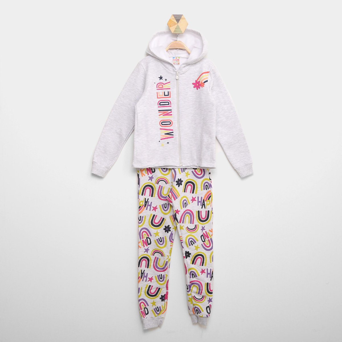 Conjunto Infantil Jaqueta e Calça Jogger Moletom Brandili Wonder Menina - Mescla Menor preço em Conjunto Infantil Jaqueta e Calça Jogger Moletom Brandili Wonder Menina - Mescla