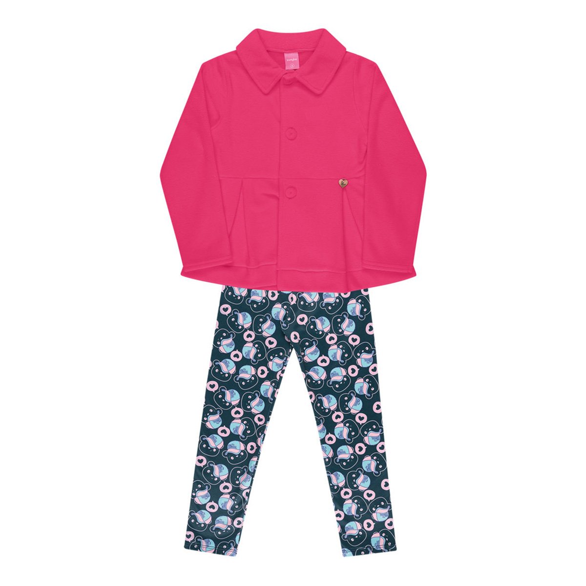 Conjunto Infantil Kamylus Casaco Soft + Legging Estampada Feminino - Pink Menor preço em Conjunto Infantil Kamylus Casaco Soft + Legging Estampada Feminino - Pink