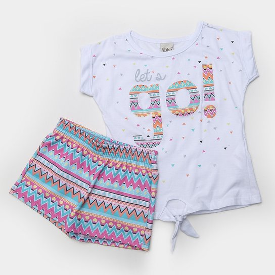 Conjunto Infantil Kiko & Kika Étnico Let's Go Feminino - Branco