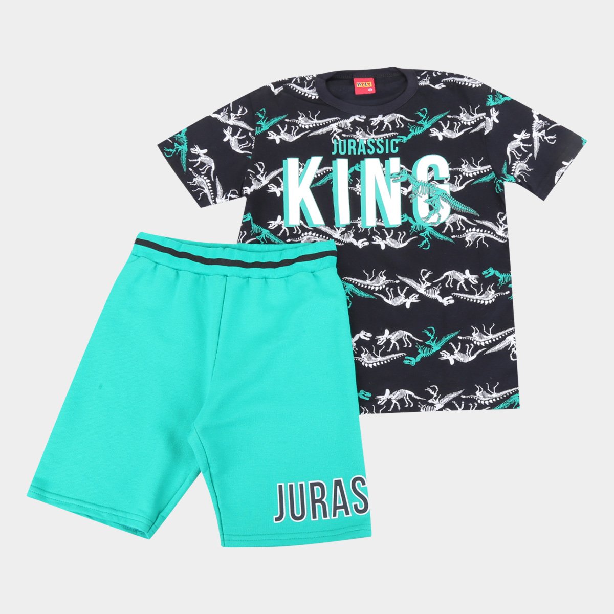 Conjunto Infantil Kyly Camiseta E Bermuda Moletom Jurassic king Masculino - Preto Menor preço em Conjunto Infantil Kyly Camiseta E Bermuda Moletom Jurassic king Masculino - Preto