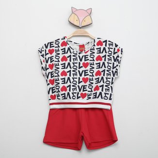 Conjunto Infantil kyly Cropped e Shorts Love Menina