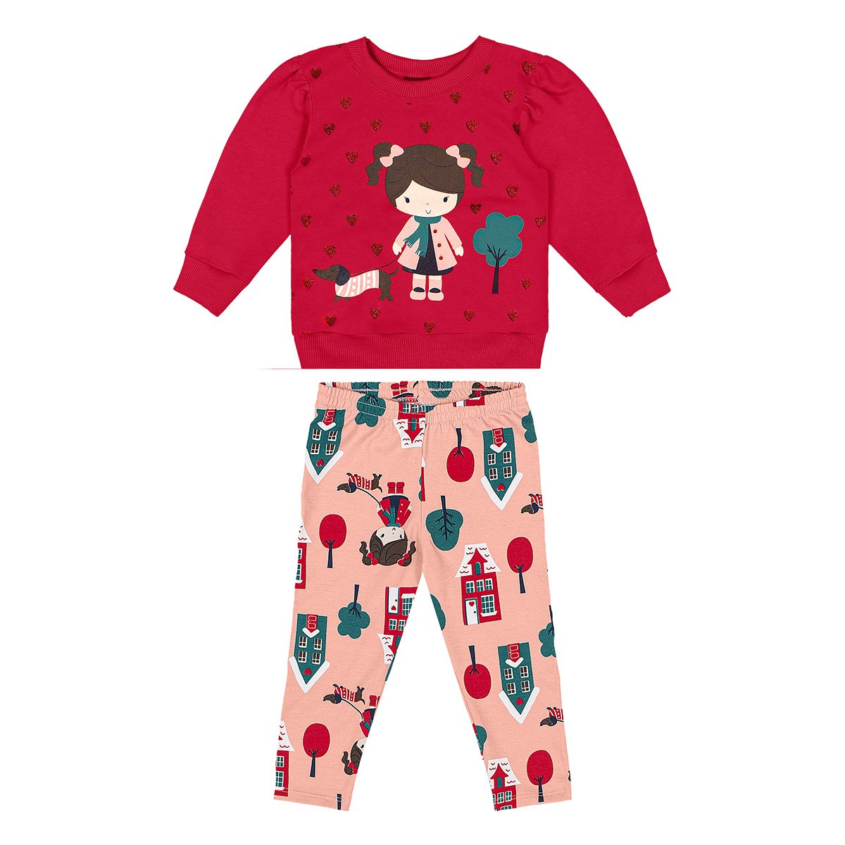 Conjunto Infantil Kyly Longo Casaco Moletinho e Legging Com Glitter Menina - Vermelho Menor preço em Conjunto Infantil Kyly Longo Casaco Moletinho e Legging Com Glitter Menina - Vermelho