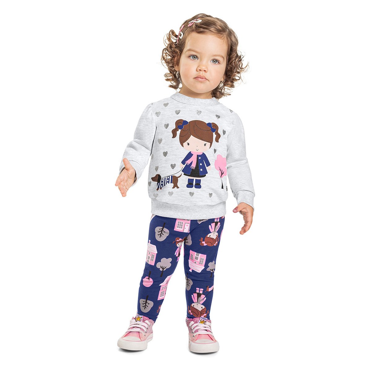 Conjunto Infantil Kyly Longo Casaco Moletinho e Legging Com Glitter Menina - Mescla Menor preço em Conjunto Infantil Kyly Longo Casaco Moletinho e Legging Com Glitter Menina - Mescla