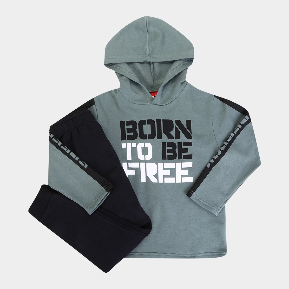 Conjunto Infantil Kyly Longo Moletom Born To Be Free Masculino - Verde Menor preço em Conjunto Infantil Kyly Longo Moletom Born To Be Free Masculino - Verde