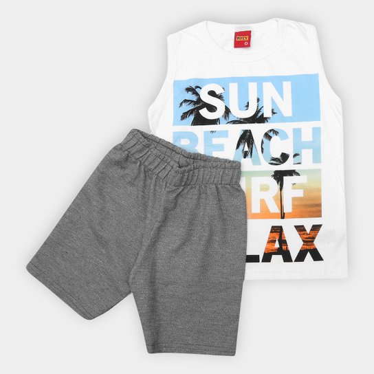 Conjunto Infantil Kyly Moletom Sun Beach - Branco+Cinza