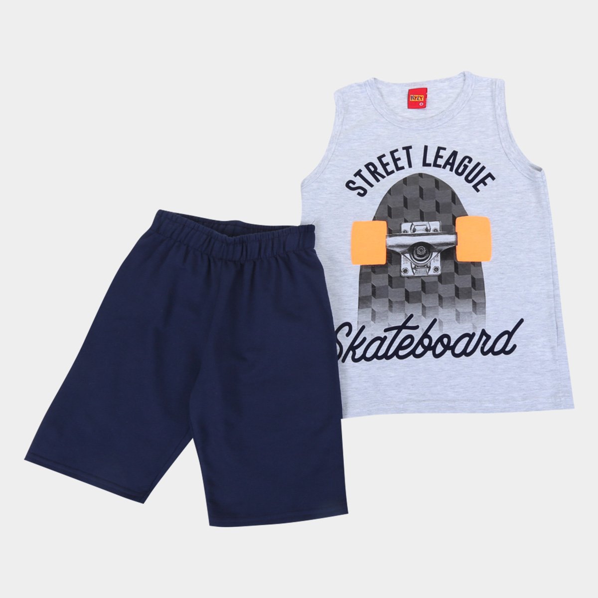 Conjunto Infantil Kyly Regata E Bermuda Moletom Skateboard Masculino - Mescla Menor preço em Conjunto Infantil Kyly Regata E Bermuda Moletom Skateboard Masculino - Mescla