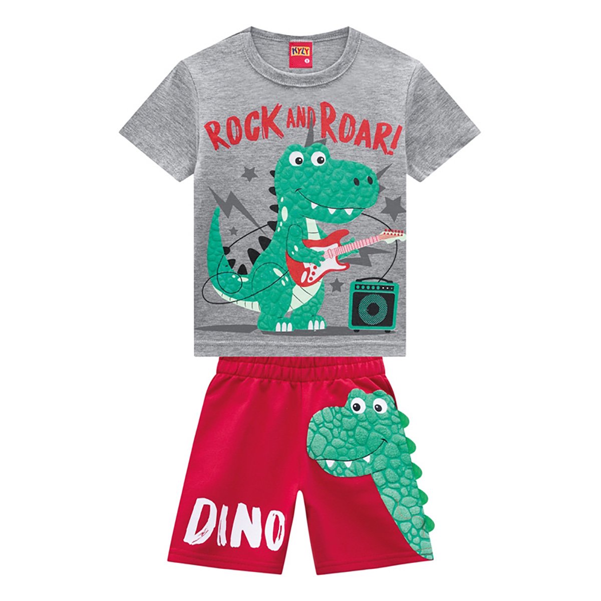 Conjunto Infantil Kyly Rock and Roar Masculino - Mescla Menor preço em Conjunto Infantil Kyly Rock and Roar Masculino - Mescla